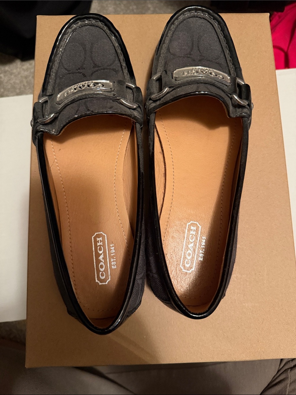 Coach Black Signature Canvas Penny Loafers